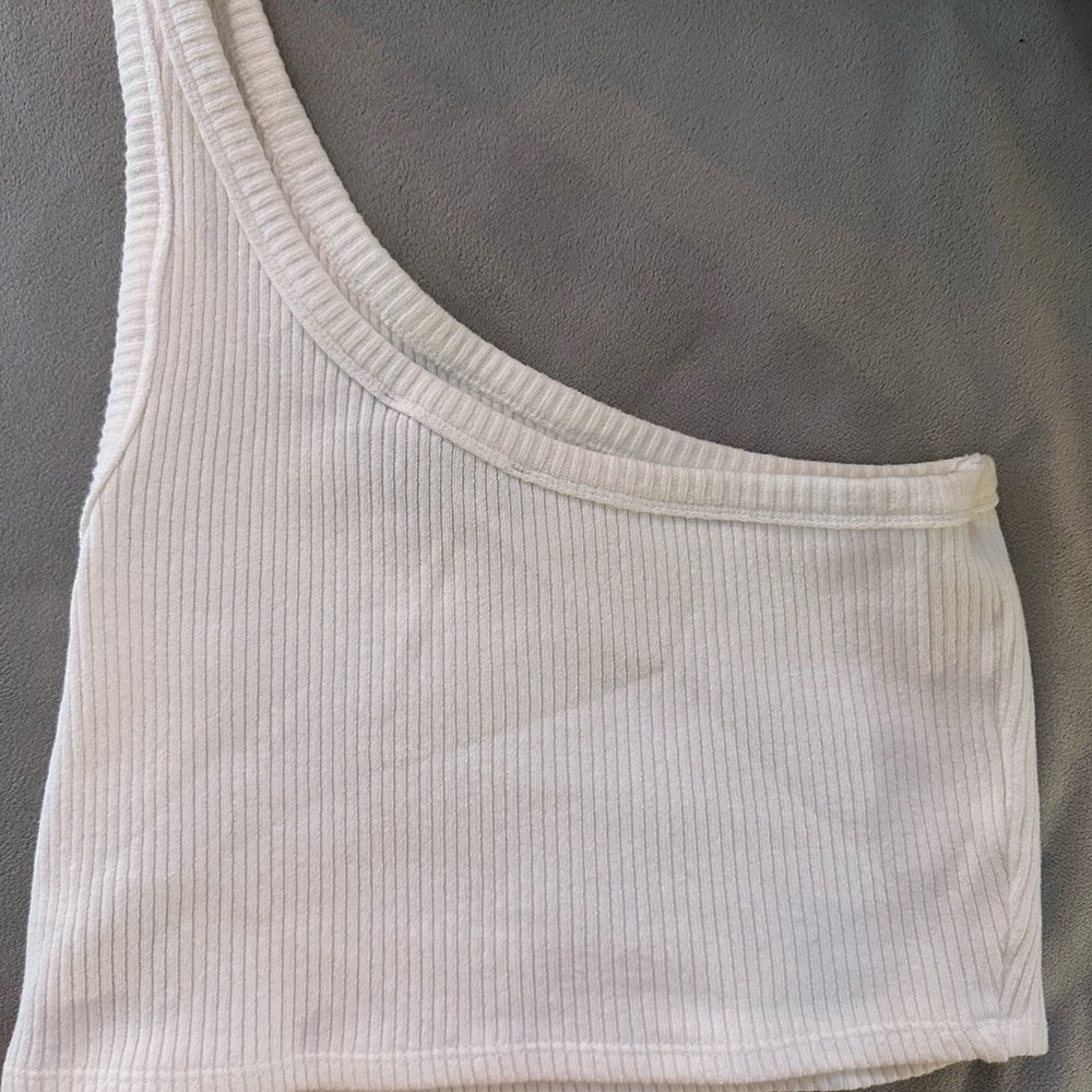 One shoulder white crop top